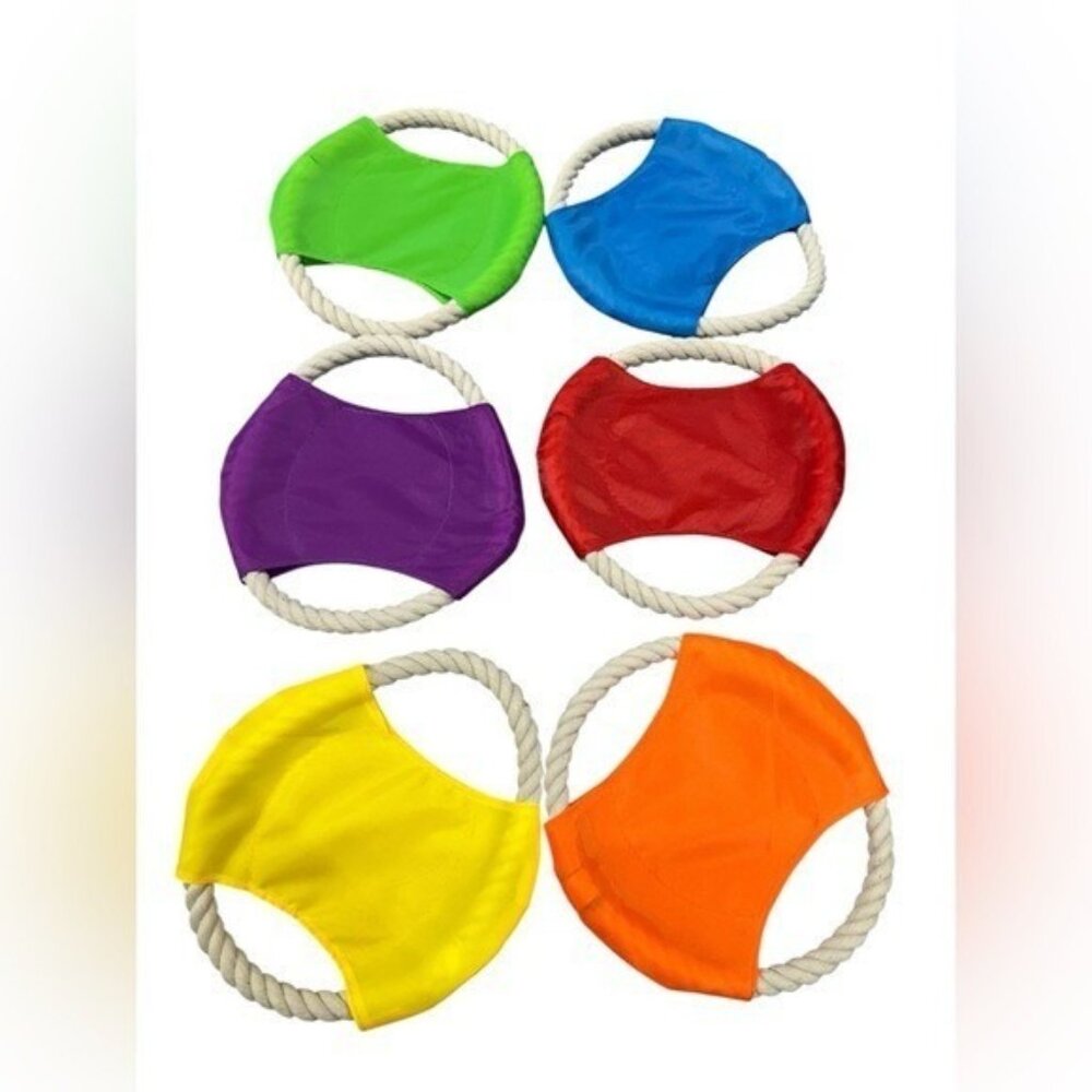 6 Pack Rope Flying Discs Multi Color Nylon Dog Toys Outdoor Toss Catch Set